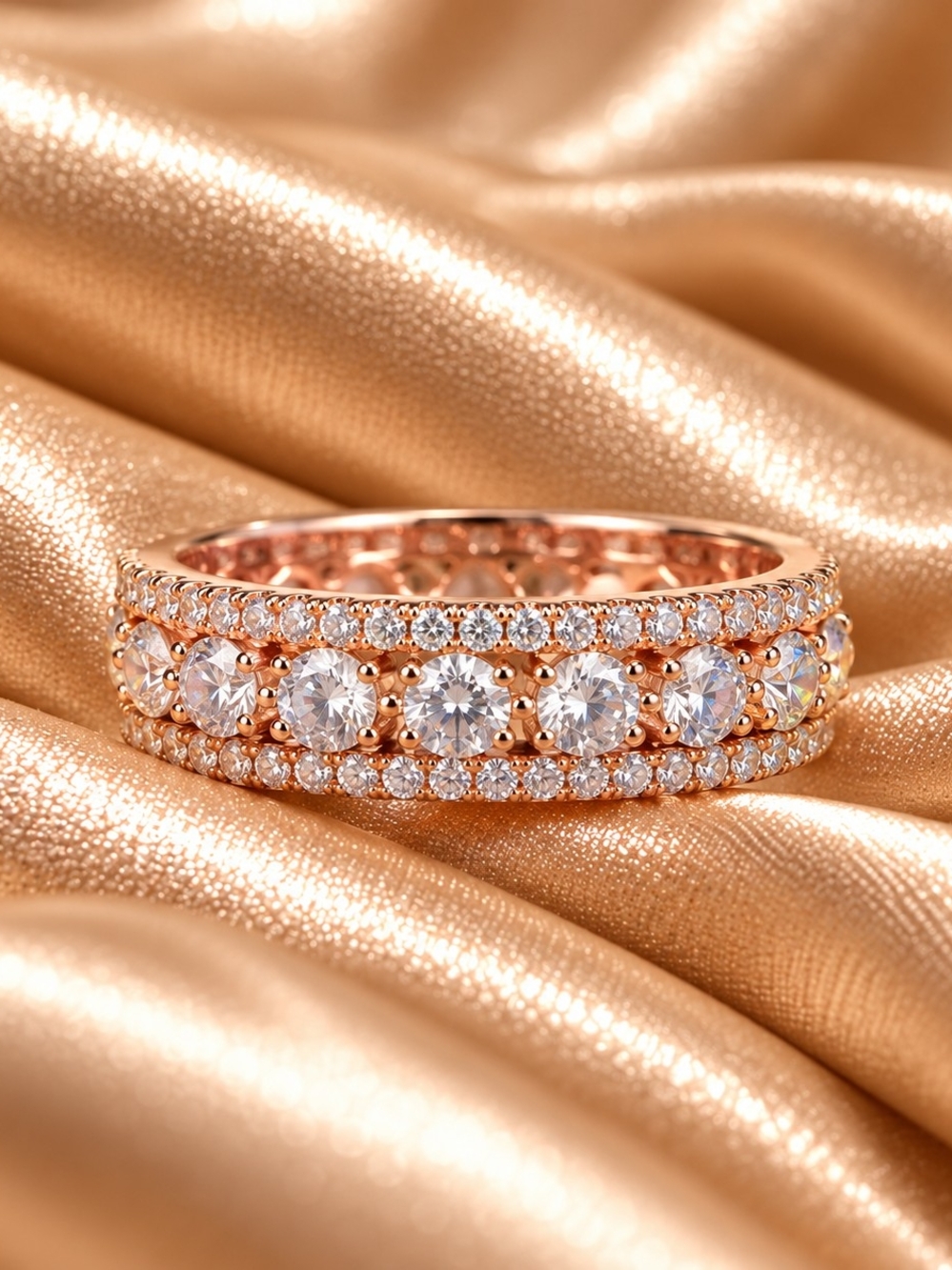 925 Stering Silver - 14k Rose Gold Vermeil Eternity 2.63CT CMoissaanite Band